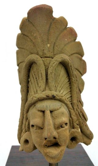 Rare Mayan Statue,  God or Warrior with Elaborate Quetzal Bird Feathers 2