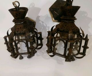 Antique Gothic Lights Pair Mideval Pendant Spanish Tudor Chandelier Parts Repair 12