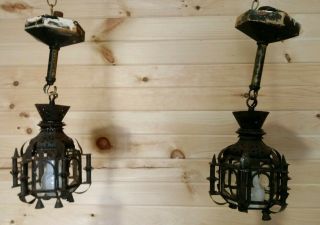 Antique Gothic Lights Pair Mideval Pendant Spanish Tudor Chandelier Parts Repair