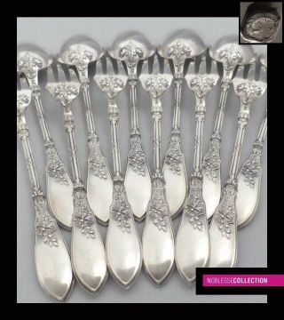 Henin Antique 1900s French Sterling Silver Dessert Flatware Set 12 Pc Louis Xvi