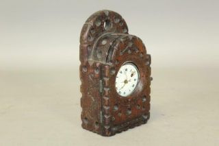 MUSEUM QUALITY 17TH C PILGRIM PERIOD CARVED HANGING WATCH BOX IN OLD SURFACE 4