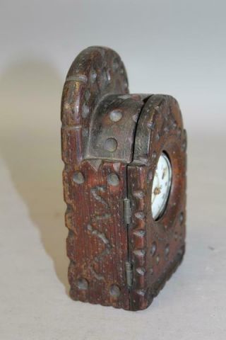 MUSEUM QUALITY 17TH C PILGRIM PERIOD CARVED HANGING WATCH BOX IN OLD SURFACE 5