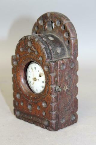 MUSEUM QUALITY 17TH C PILGRIM PERIOD CARVED HANGING WATCH BOX IN OLD SURFACE 6