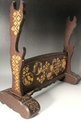 SWR142 Japanese Aventurine lacquer Wooden Gold makie sword Rack stand armor 4