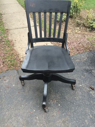 Antique Sikes Swivel Tilt Office Chair Slat Back Great Vintage