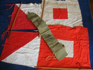 Us Army Flag Kit Signal Corps Semaphore Flags Ww2 Wood Poles With Case