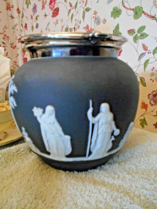 Wedgwood Black Jasperware Biscuit Barrel / Cookie Jar Circa 1870 Rare Pristine 9