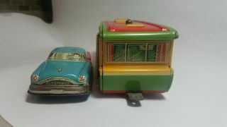 Vintage Yonezawa Y Japan Tin Trailer House And Car 11