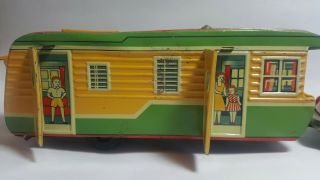 Vintage Yonezawa Y Japan Tin Trailer House And Car 2