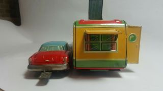 Vintage Yonezawa Y Japan Tin Trailer House And Car 9