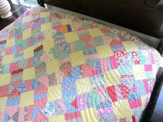 QUEEN Vintage Feed Sack Hand Pieced & Quilted THE HOUSE THAT JACK BUILT Quilt 2