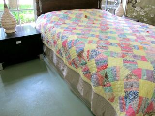 QUEEN Vintage Feed Sack Hand Pieced & Quilted THE HOUSE THAT JACK BUILT Quilt 4