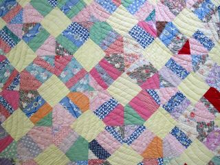 QUEEN Vintage Feed Sack Hand Pieced & Quilted THE HOUSE THAT JACK BUILT Quilt 5