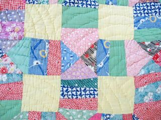 QUEEN Vintage Feed Sack Hand Pieced & Quilted THE HOUSE THAT JACK BUILT Quilt 6