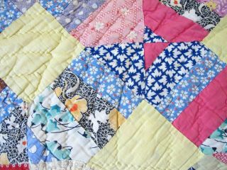 QUEEN Vintage Feed Sack Hand Pieced & Quilted THE HOUSE THAT JACK BUILT Quilt 7
