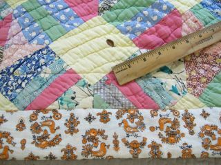 QUEEN Vintage Feed Sack Hand Pieced & Quilted THE HOUSE THAT JACK BUILT Quilt 9