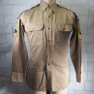 Vintage Korean War Era Us Army Khaki Shirt W/ Patches 21 Corps & 65th Infantry