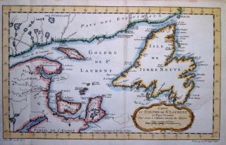 1757 Bellin Map Of Atlantic Canada,  Newfoundland