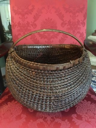 Large Antique American Woven Buttocks Splint Basket 19th C As - Found