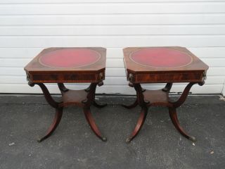 Flame Mahogany Inlay Leather Top Side End Tables By Weiman 9439