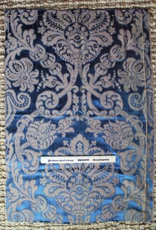 French Antique 19thc Indigo Woven Silk Home Decor Frame Fabric Textile L36 " Xw25 "