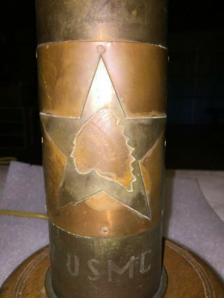 Trench Art Lamp 2 Bulb Type With Usmc 1917 - 1919,  Indian Head & Star Etched