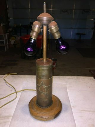 TRENCH ART LAMP 2 BULB TYPE WITH USMC 1917 - 1919,  INDIAN HEAD & STAR ETCHED 2