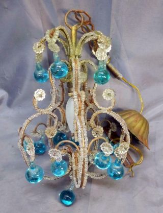 Glass Beads Macaroni Beaded Italian Chandelier Lamp Art Mid Century Modern Deco