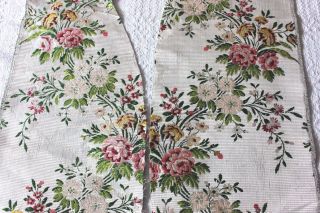 2 Antique 18thc French Floral Brocaded Silk Fabric Design,  Collectors L - 28 " X W - 8 "