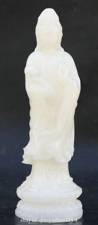 11.  8 " Chinese White Jade Carved Guan Yin Kwan - Yin Goddess Hand Hold Ruyi Statue