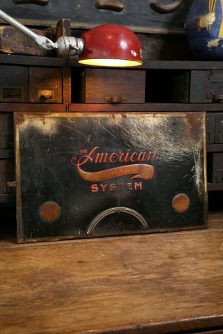 Antique American Account Register Metal Sign File Cabinet Sleeve Industrial Vtg
