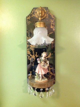 Vintage Italian Wall Mirror Veins Sconce With Boy And Girl Figure
