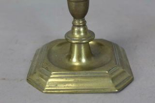RARE 17TH C SPANISH BRASS CANDLESTICK BOLD SHAFT STEPPED BASE GREAT OLD COLOR 11