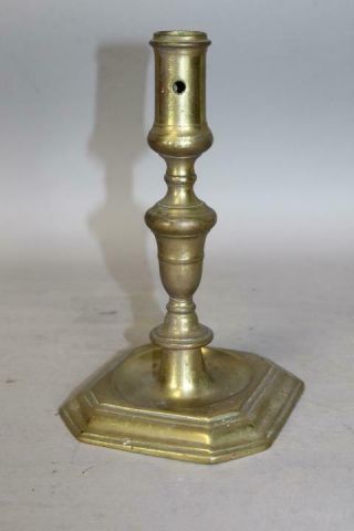 RARE 17TH C SPANISH BRASS CANDLESTICK BOLD SHAFT STEPPED BASE GREAT OLD COLOR 2