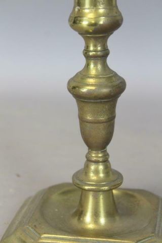 RARE 17TH C SPANISH BRASS CANDLESTICK BOLD SHAFT STEPPED BASE GREAT OLD COLOR 5