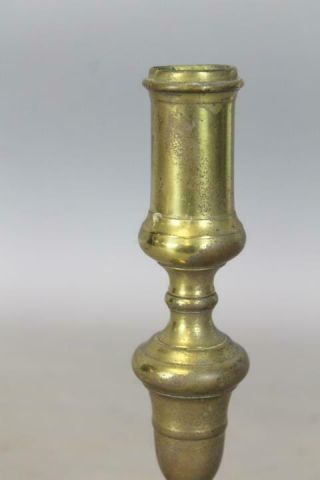 RARE 17TH C SPANISH BRASS CANDLESTICK BOLD SHAFT STEPPED BASE GREAT OLD COLOR 6