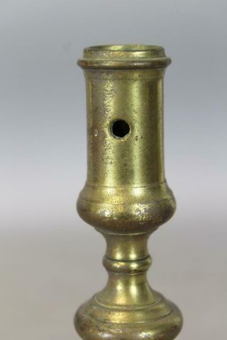 RARE 17TH C SPANISH BRASS CANDLESTICK BOLD SHAFT STEPPED BASE GREAT OLD COLOR 7