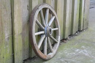 2x vintage old wooden cart carriage wagon wheels wheel - 39 cm 10