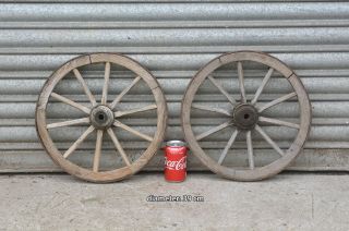 2x Vintage Old Wooden Cart Carriage Wagon Wheels Wheel - 39 Cm