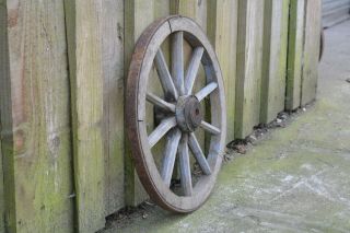 2x vintage old wooden cart carriage wagon wheels wheel - 39 cm 3