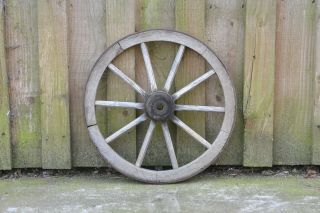 2x vintage old wooden cart carriage wagon wheels wheel - 39 cm 5