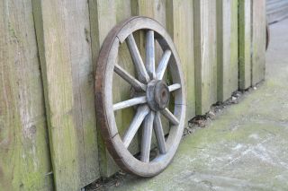 2x vintage old wooden cart carriage wagon wheels wheel - 39 cm 6