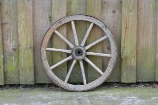 2x vintage old wooden cart carriage wagon wheels wheel - 39 cm 9