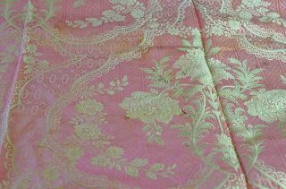 VINTAGE ANTIQUE FRENCH SILK BROCADE UU200 5