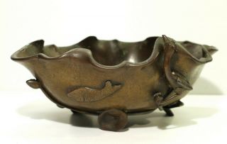 Antique Signed Chinese Bronze Waterlily Bowl. 2