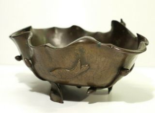 Antique Signed Chinese Bronze Waterlily Bowl. 3