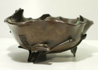 Antique Signed Chinese Bronze Waterlily Bowl. 8