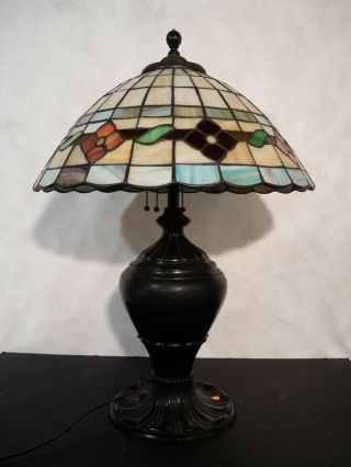 Floral Mosaic Leaded Glass Lamp.  C.  1920