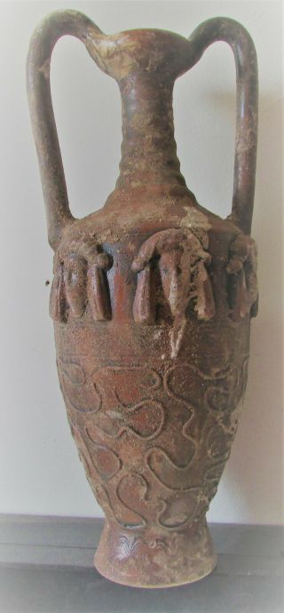 Very Rare Ancient Roman Terracotta Amphora Head Of Pan Circa 200 - 300ad