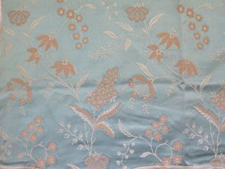 French Antique 19thc Blue Patterned Silk Floral Jacquard Fabric 26 " Lx24 " W